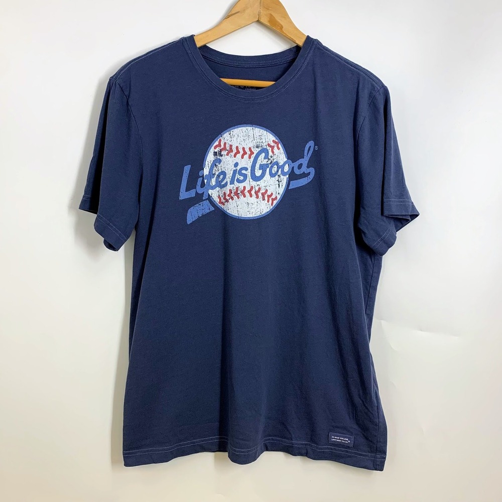Life is Good‎ Crusher T-Shirt Mens Medium Baseball Graphic Tee Blue